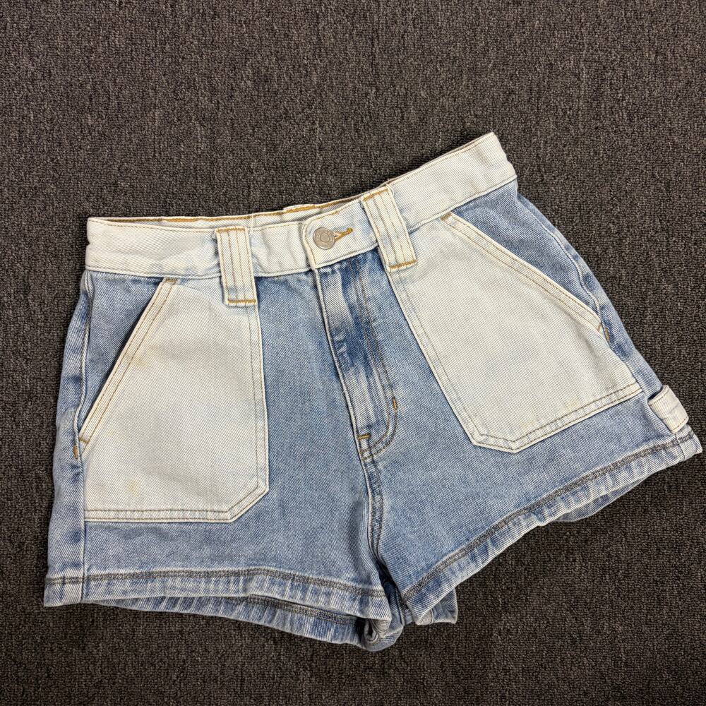Vintage Y2k Pacsun Light Denim Jean Contrast Wash Mini High Waist Shorts 27